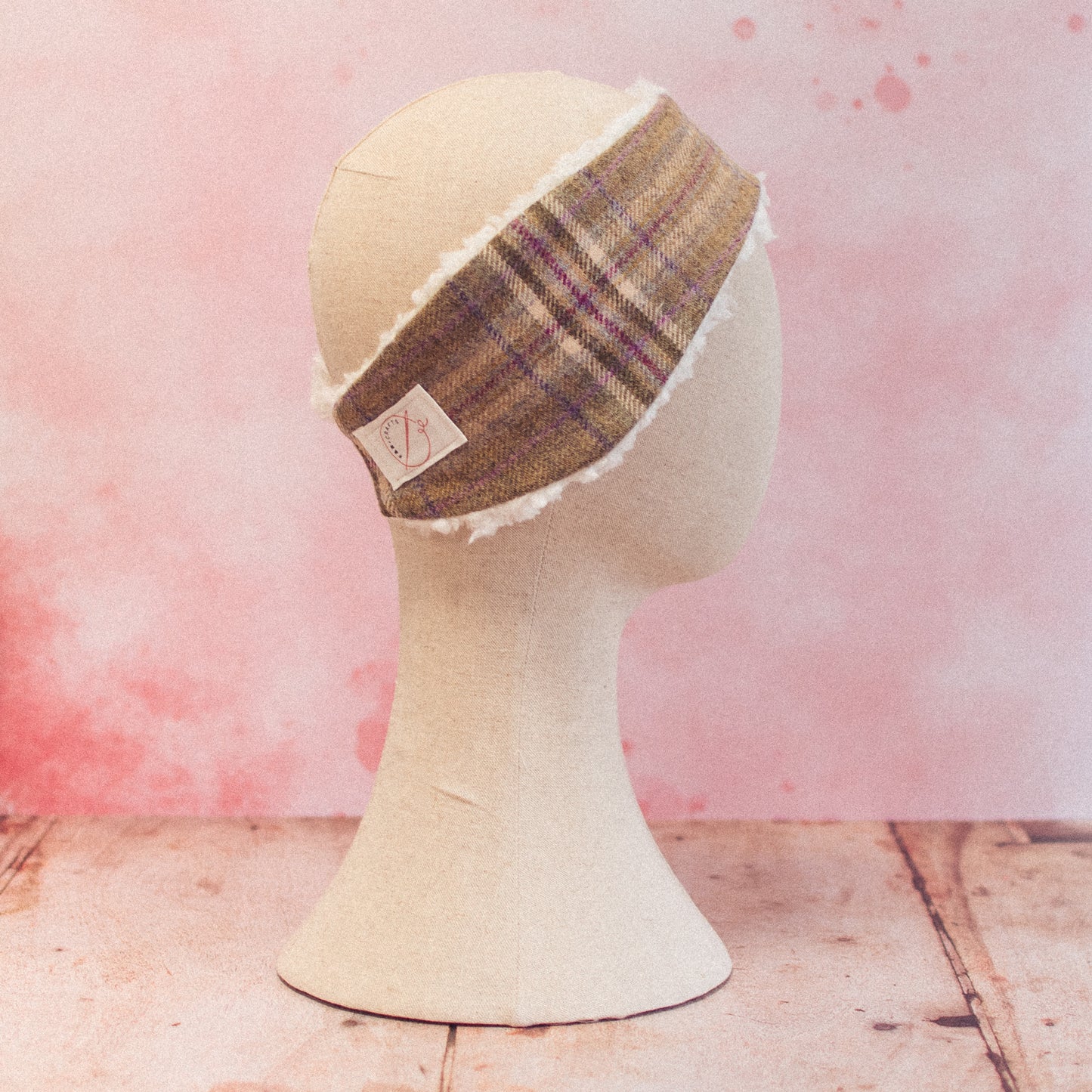 Back of F&B Crafts Blossom Tweed Head warmer handmade in Yorkshire
