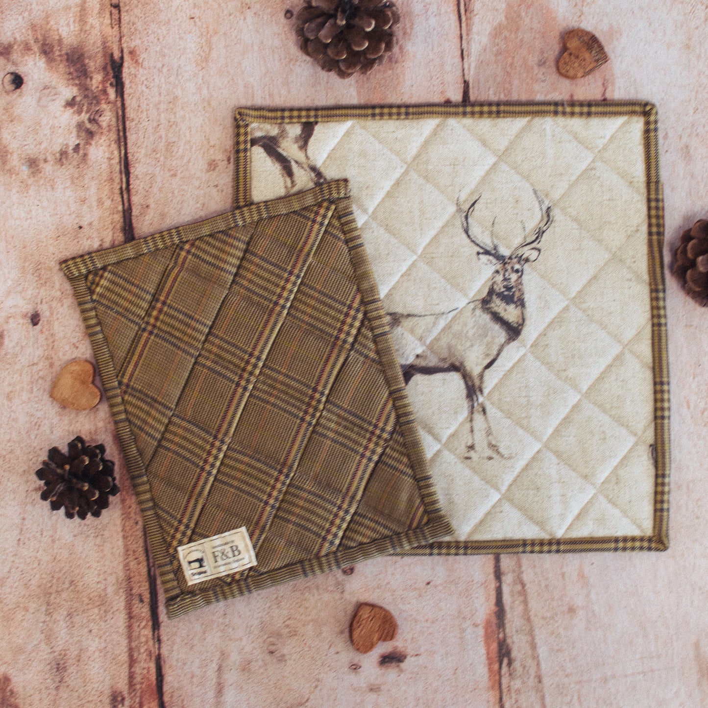Tartan backed stag print mats - Handmade by F&B Crafts in Malton