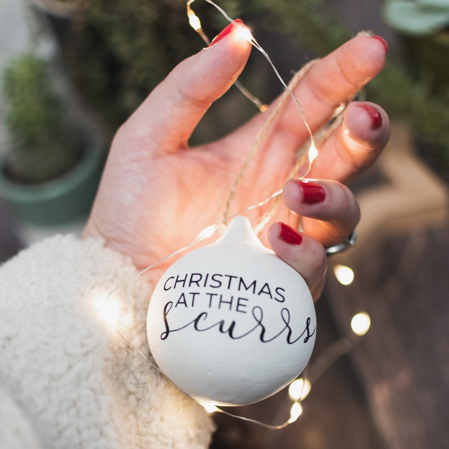 F&B Crafts Ceramic Personalisable Bauble - Christmas at the - Home Decor - White Bauble Black Text