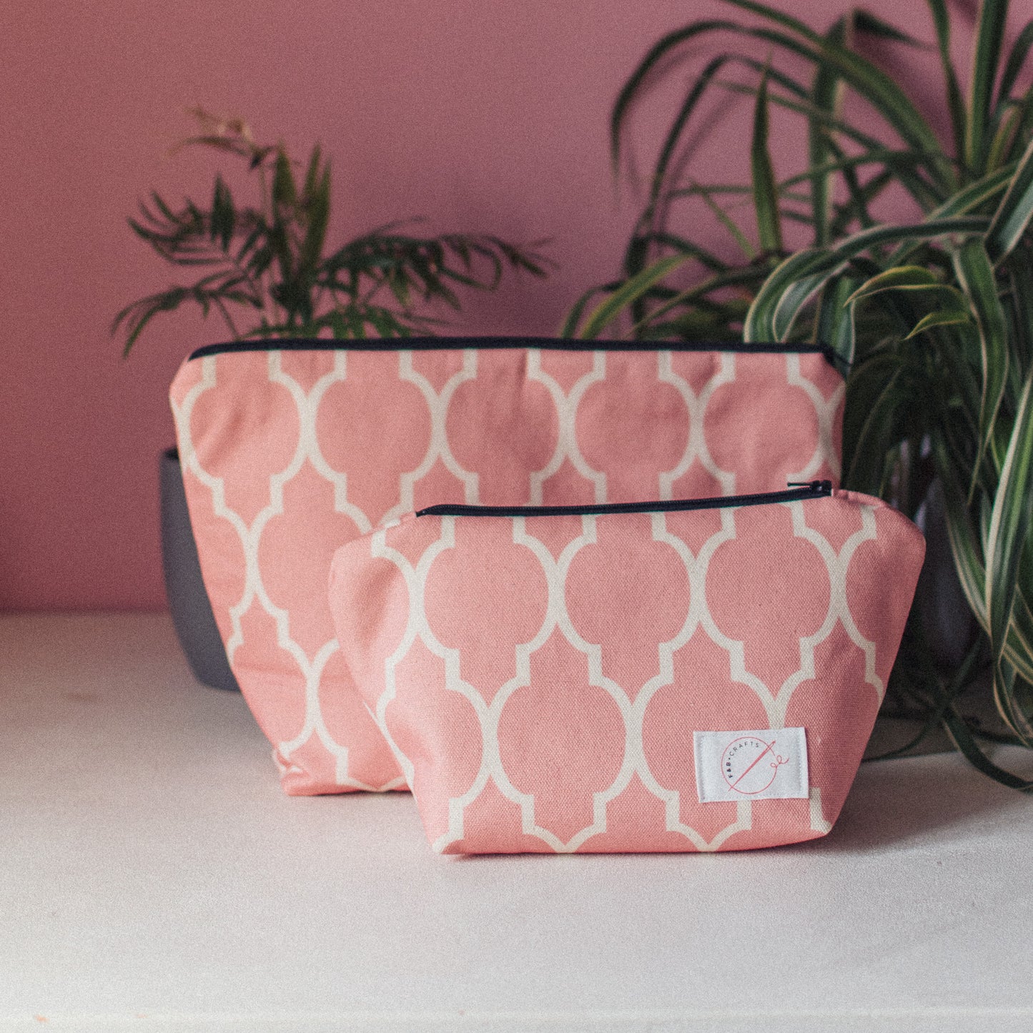 F&B Crafts Pink Trellis Wash Bag and Make Up Bag Handmade in Yorkshire - Gift Ideas Vintage Inspired