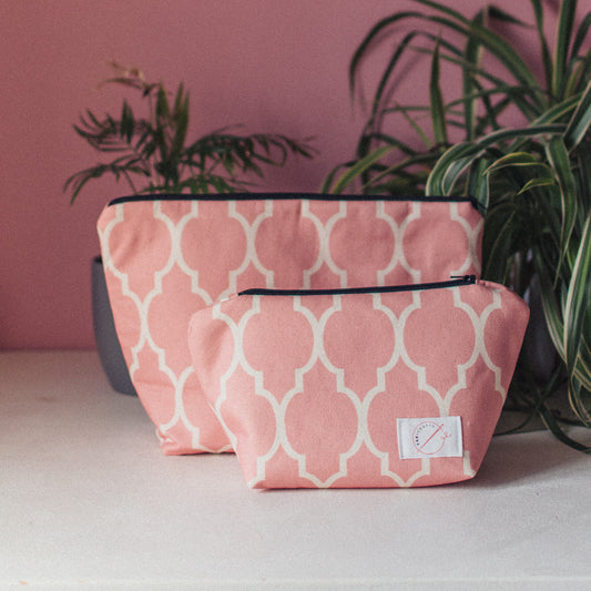 F&B Crafts Pink Trellis Wash Bag and Make Up Bag Handmade in Yorkshire - Gift Ideas Vintage Inspired