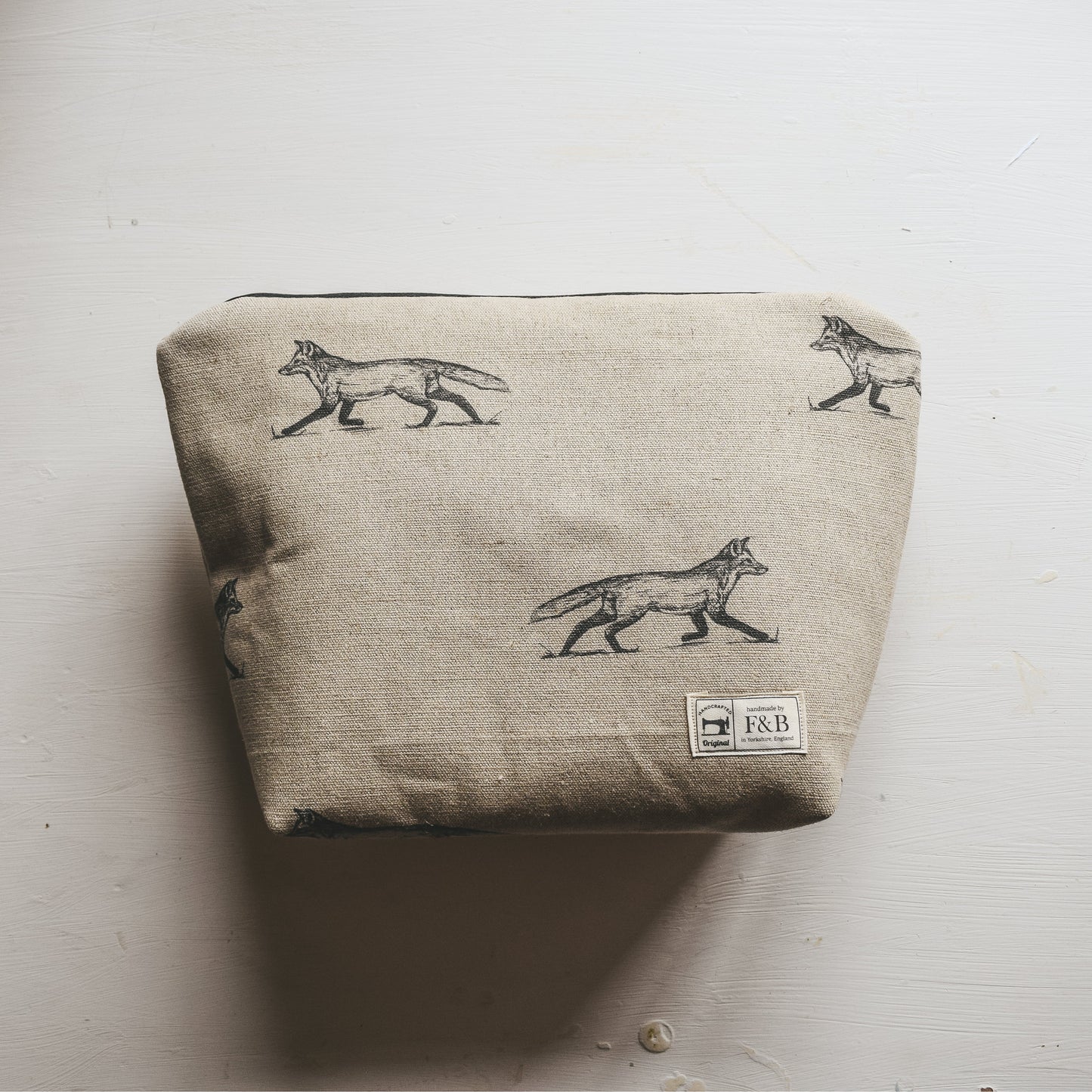 F&B Handmade Fox Print Linen Wash Bag or Make Up Bag - Made with Love by Beth and Waterproof Lined