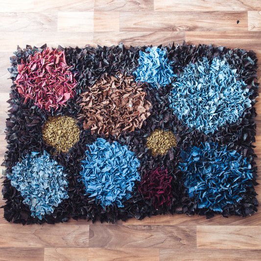 F&B Crafts - Rag Rug Handmade in Yorkshire -Clip Rug - Made from jeans  and tweed 