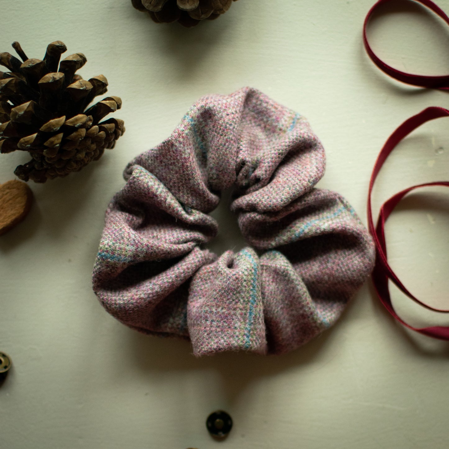 Pink & Purple Rosefinch Tweed Scrunchie Handmade by F&B - Country Clothing & Accessories