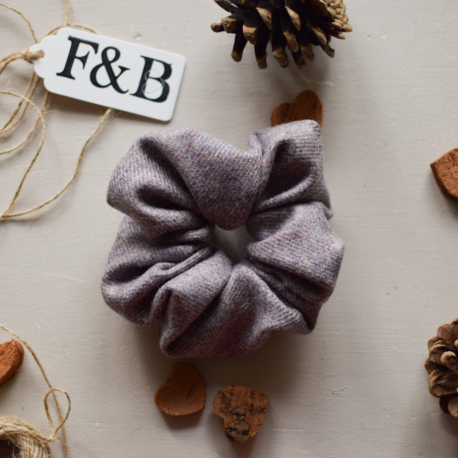 Lilac Tweed Scrunchie Handmade by F&B - Country Clothing Accessories - Quintessentially British