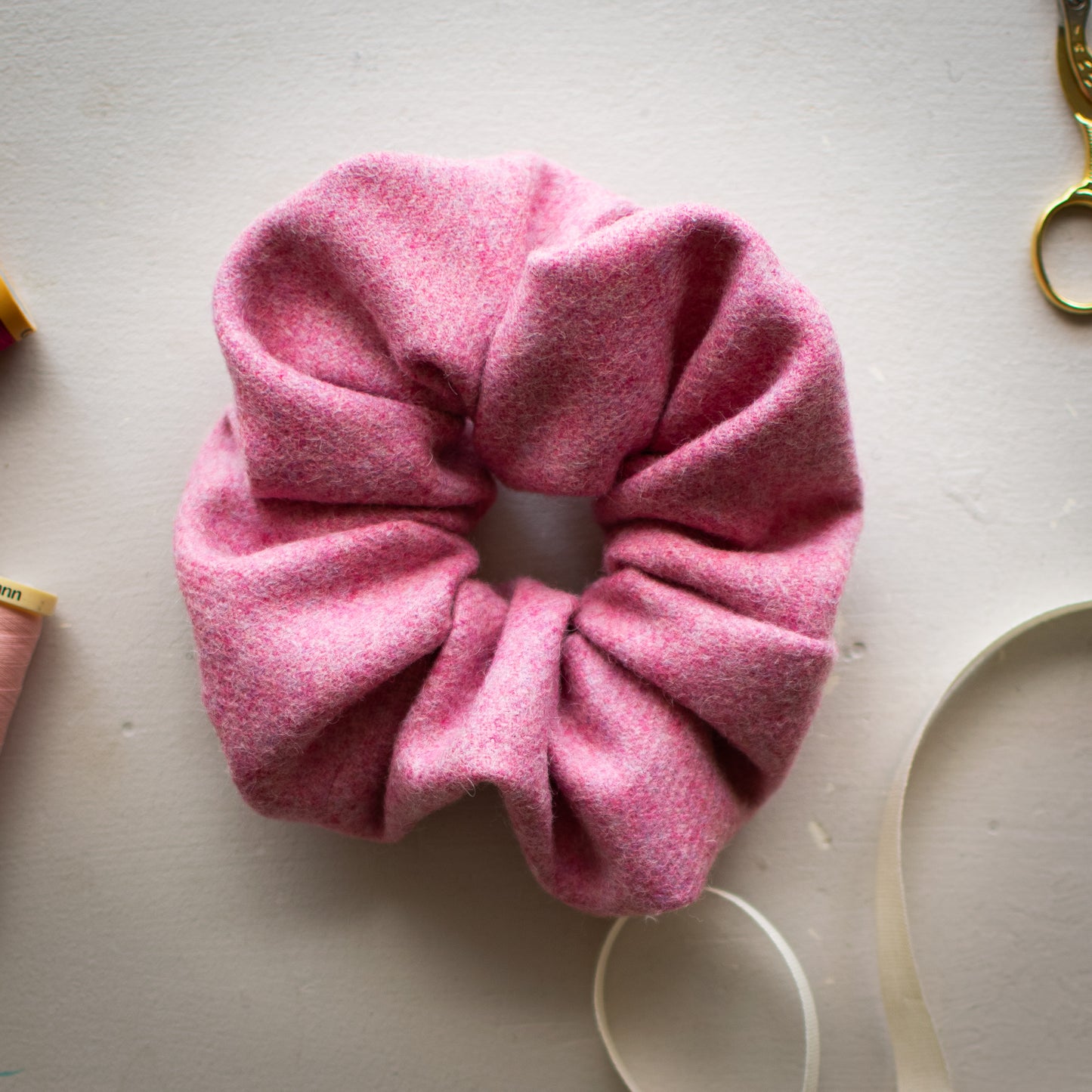 Pink Tweed Scrunchies