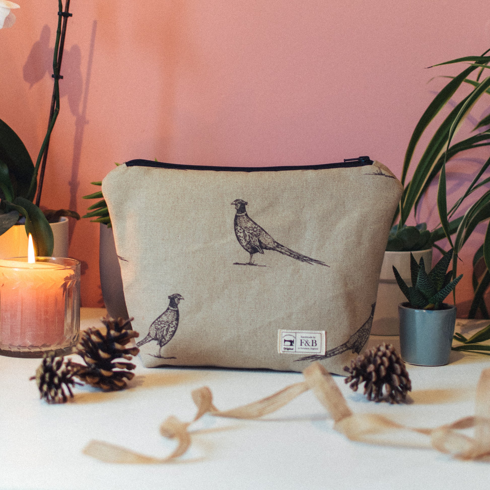 Pheasant Illustration Wash Bag Handmade by F&B Crafts in Malton