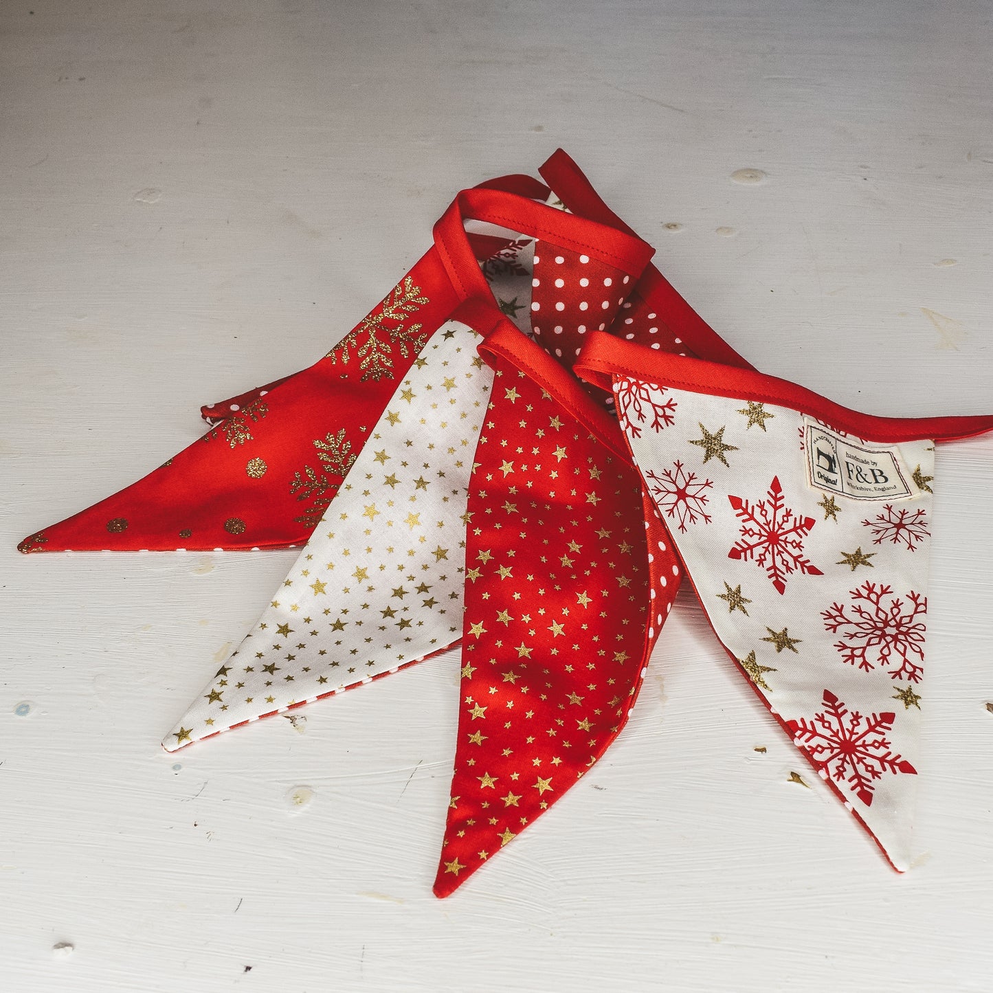 F&B red and gold bunting for country home decor - the perfect christmas decoration handmade in Yorkshire - Christmas Bunting