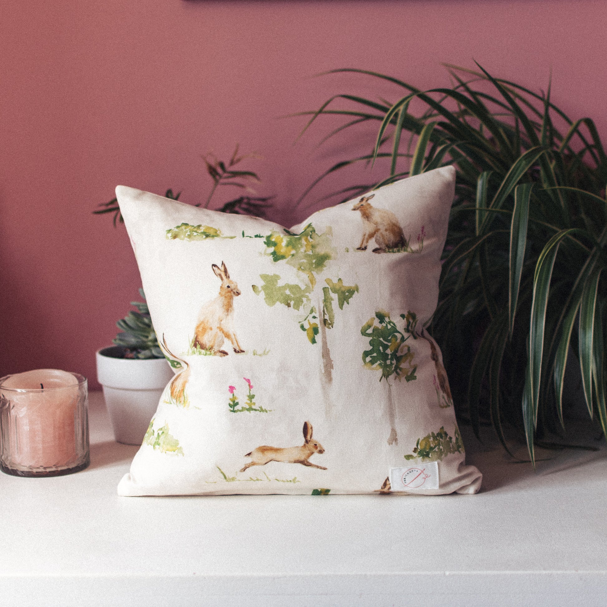 F&B Crafts Ashley Wilde Hare Print Cushion Handmade in Yorkshire