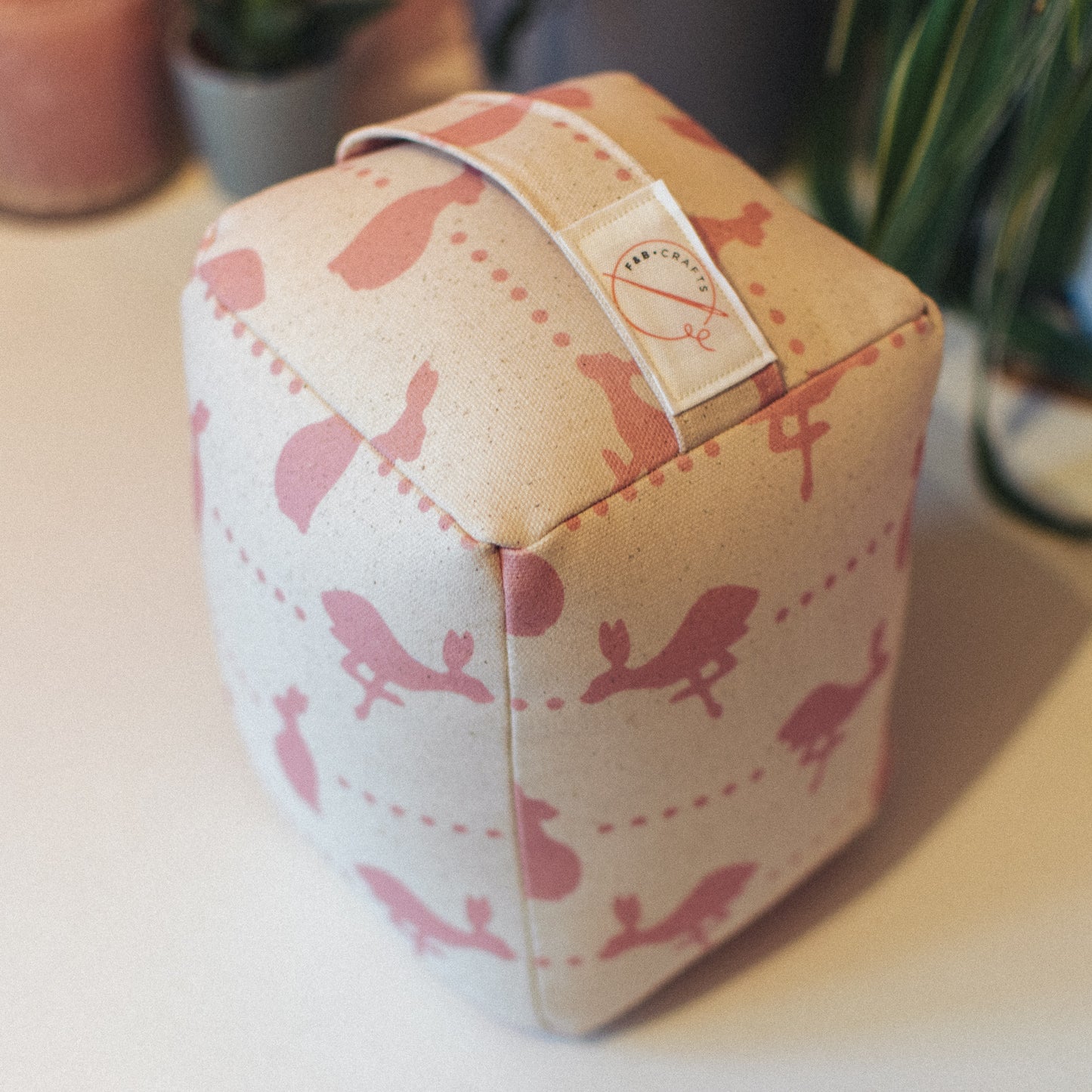 Organic Cotton Hare & Dot Printed Pink and Cream Doorstop for Country Home Decor
