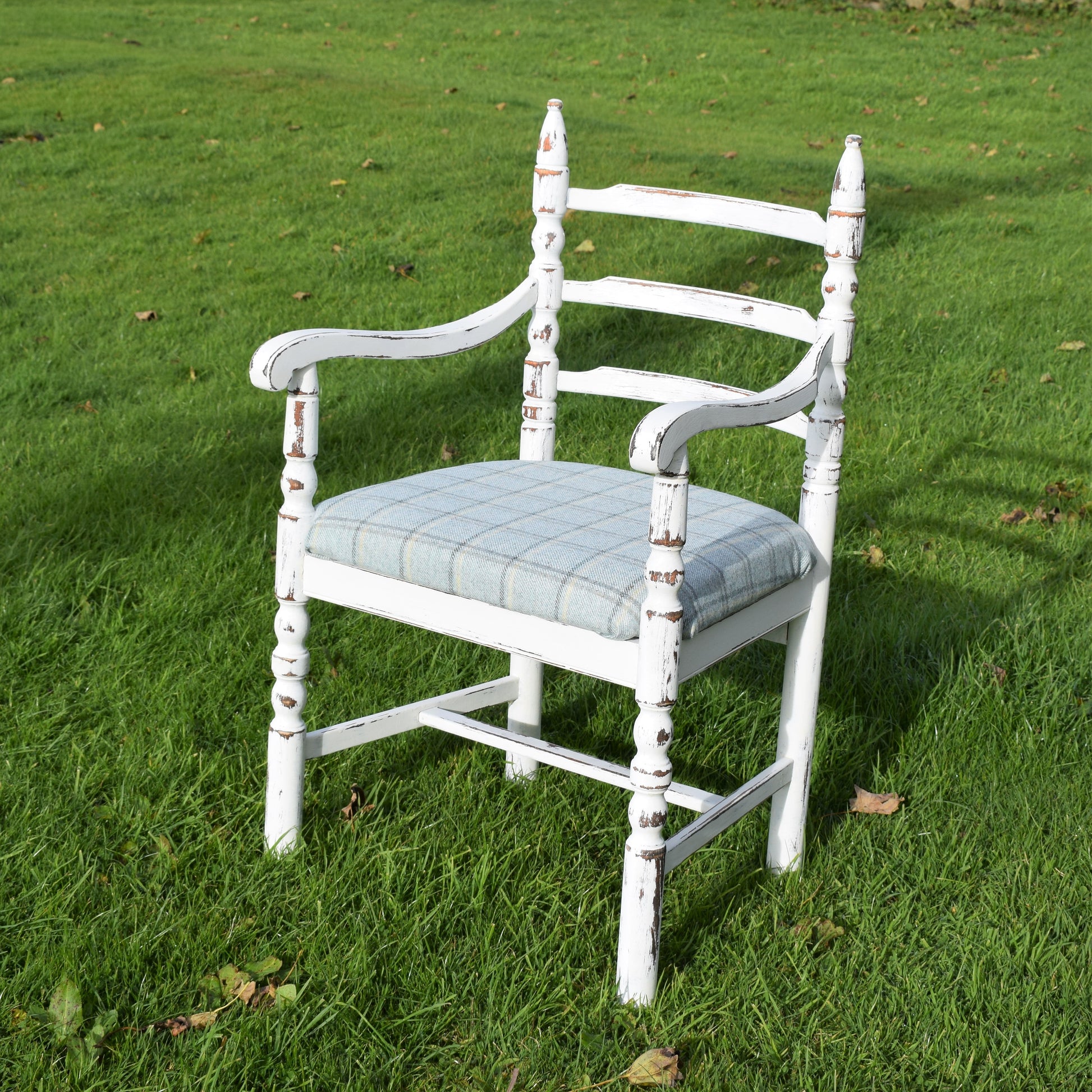 Shabby Chick Abraham Moon Tartan and White Chair - Handmade in Yorkshire