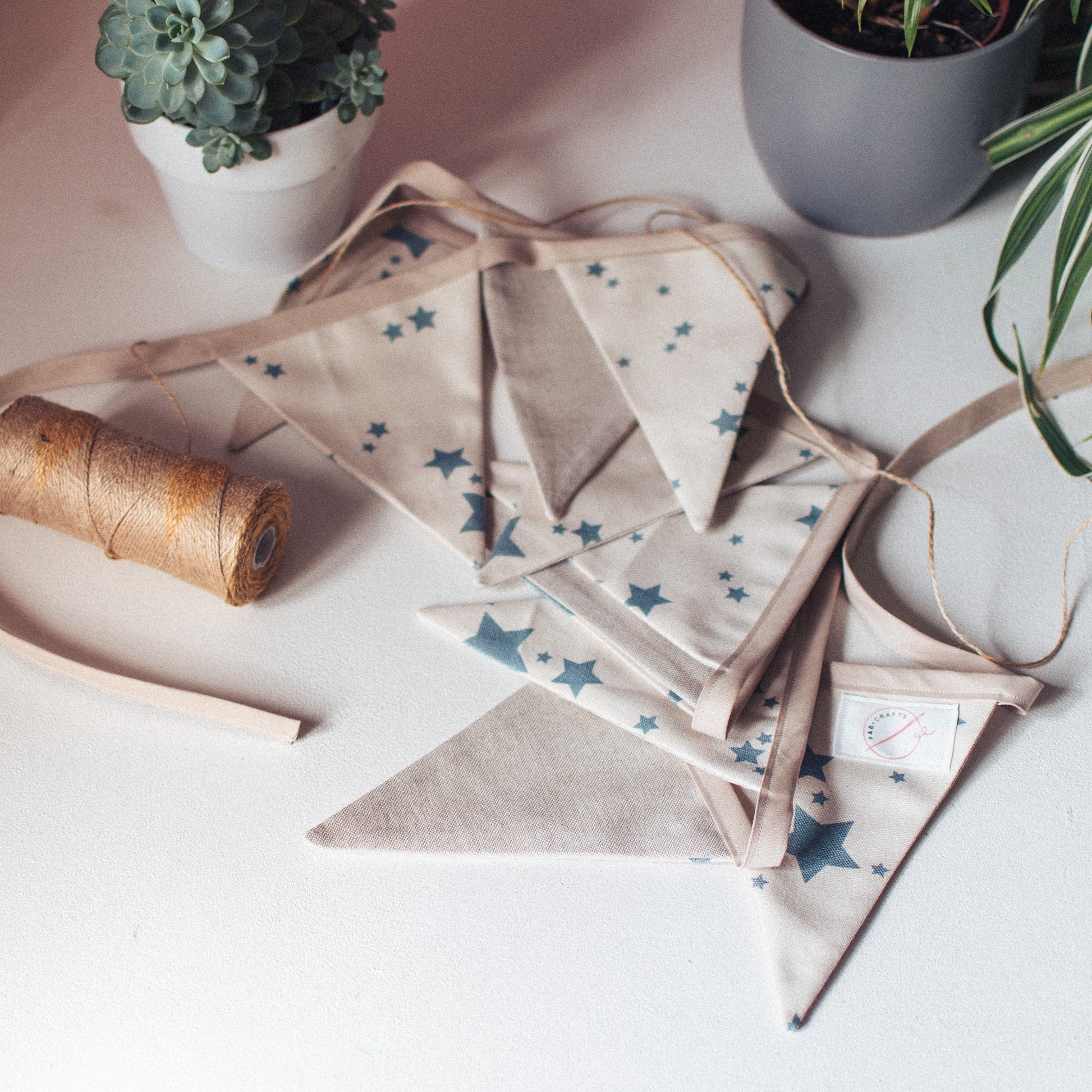F&B Crafts Blue Star Linen Cotton Bunting - Nursery and Bedroom Decor Handmade In Yorkshire