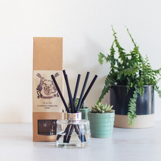 Guggle and Torquith Ocean Mist Reed Diffuser Hand poured in yorkshire using only the finest eco-friendly ingredients