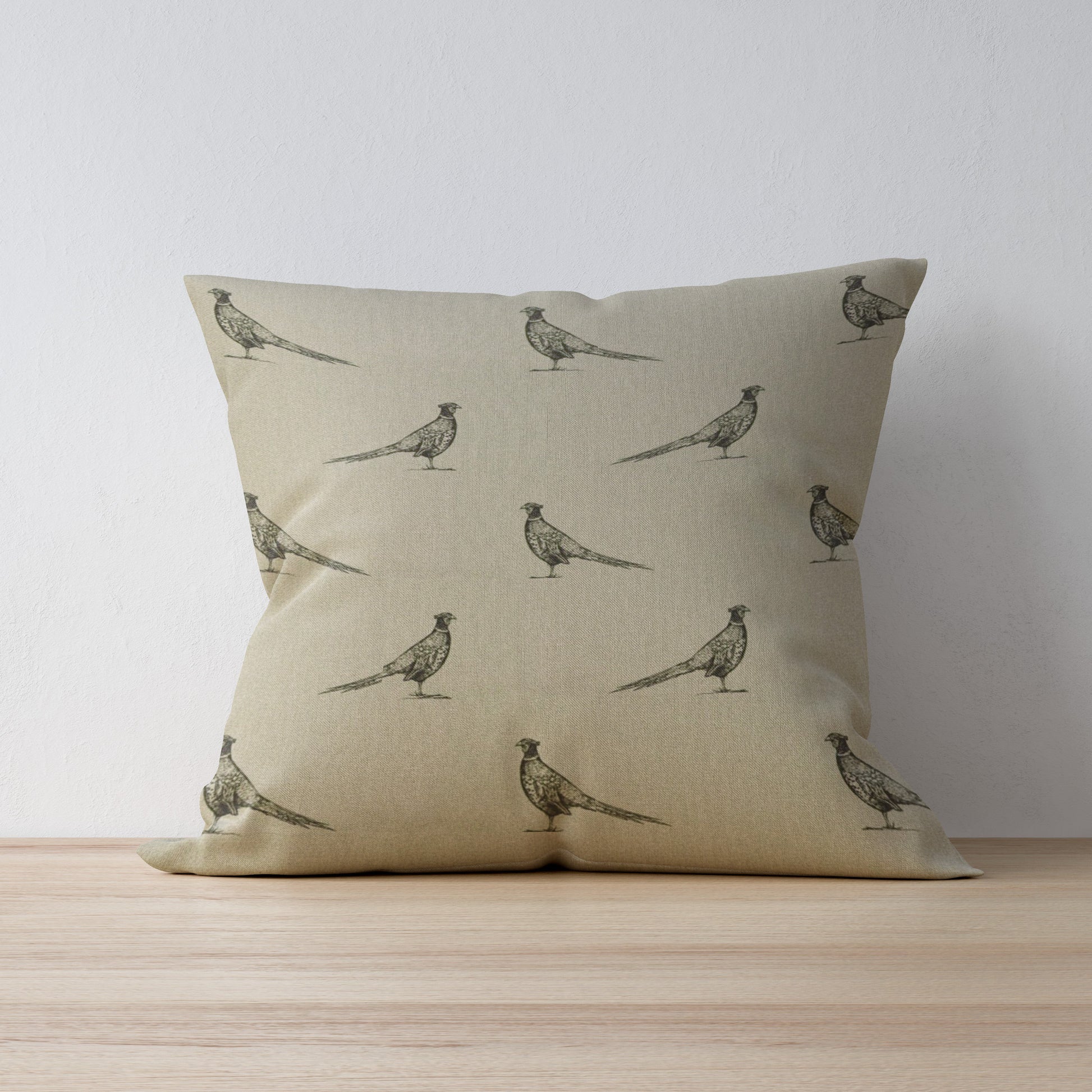F&B Pheasant Print Cushion - Handmade in Yorkshire - Linen Print Cushion