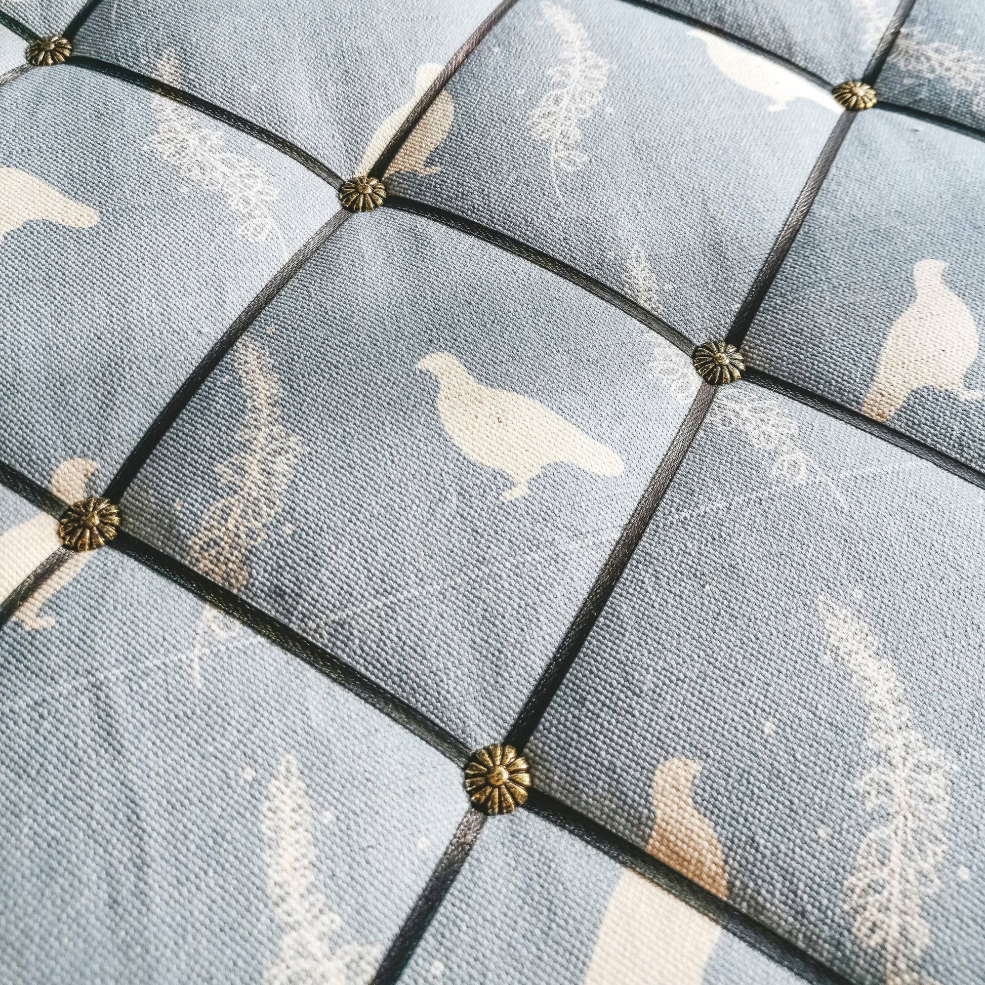 padded grouse print memo board in blue handmade in yorkshire designed and made by F&B