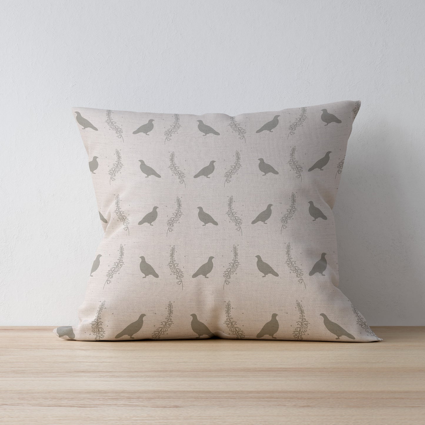 Grouse & Heather Linen Print Cushion Designed and Made by F&B in Yorkshire