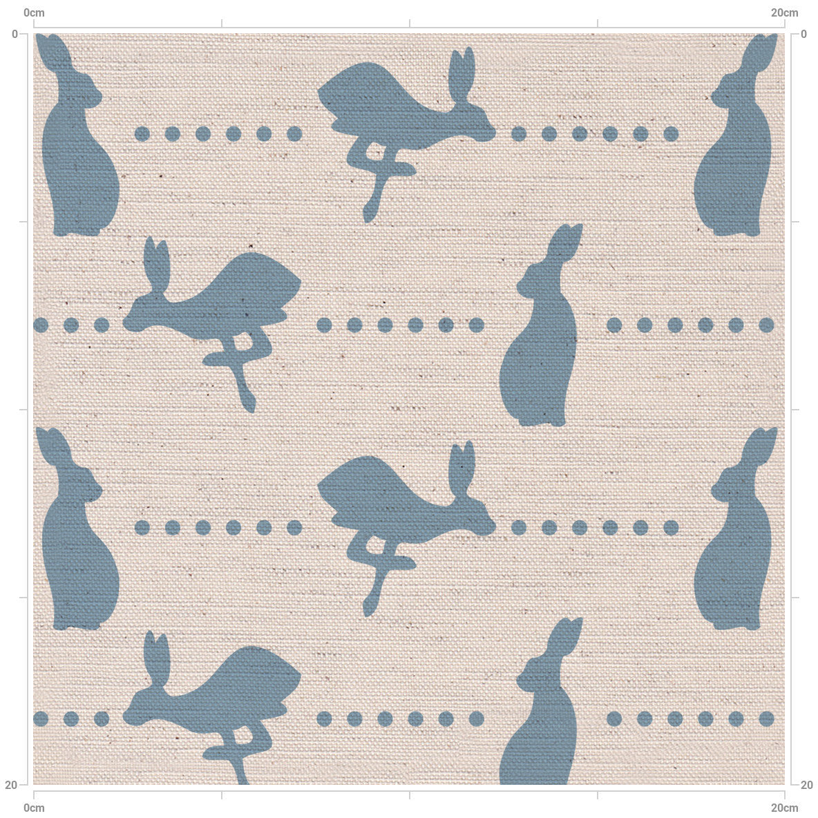 Blue Hare and Dots print linen fabric featuring running and sitting hares on a linen background with dots - designed by F&B and inspired by British country living