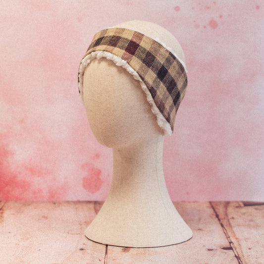 F&B Crafts Linen Tweed with Earthy Check and Red Stripe - Handmade in Yorkshire