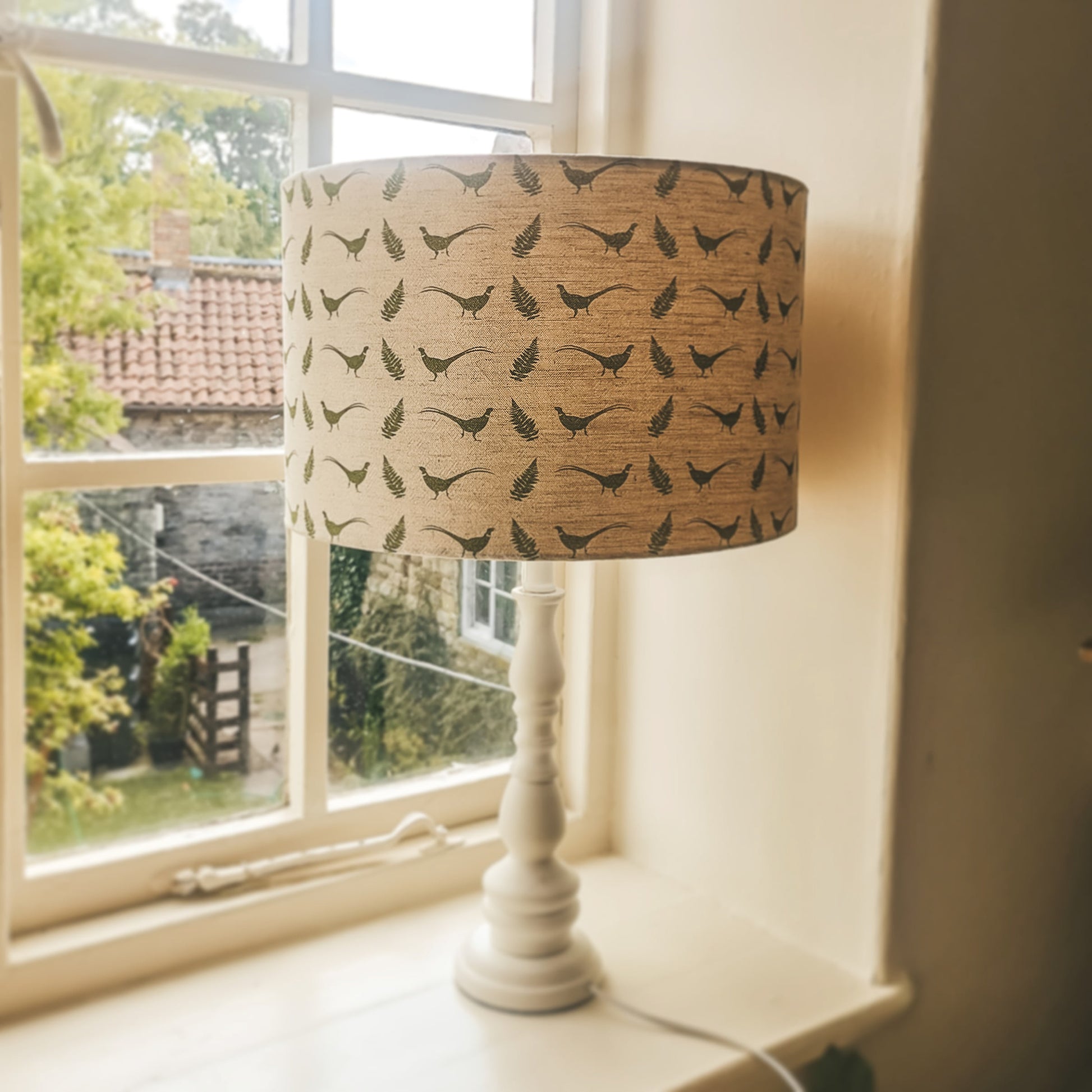 Pheasant Print Lampshade - Country Home Decor - Handmade by F&B - Pheasant & Fern Print F&B fabric available in green, blue, pink and grey