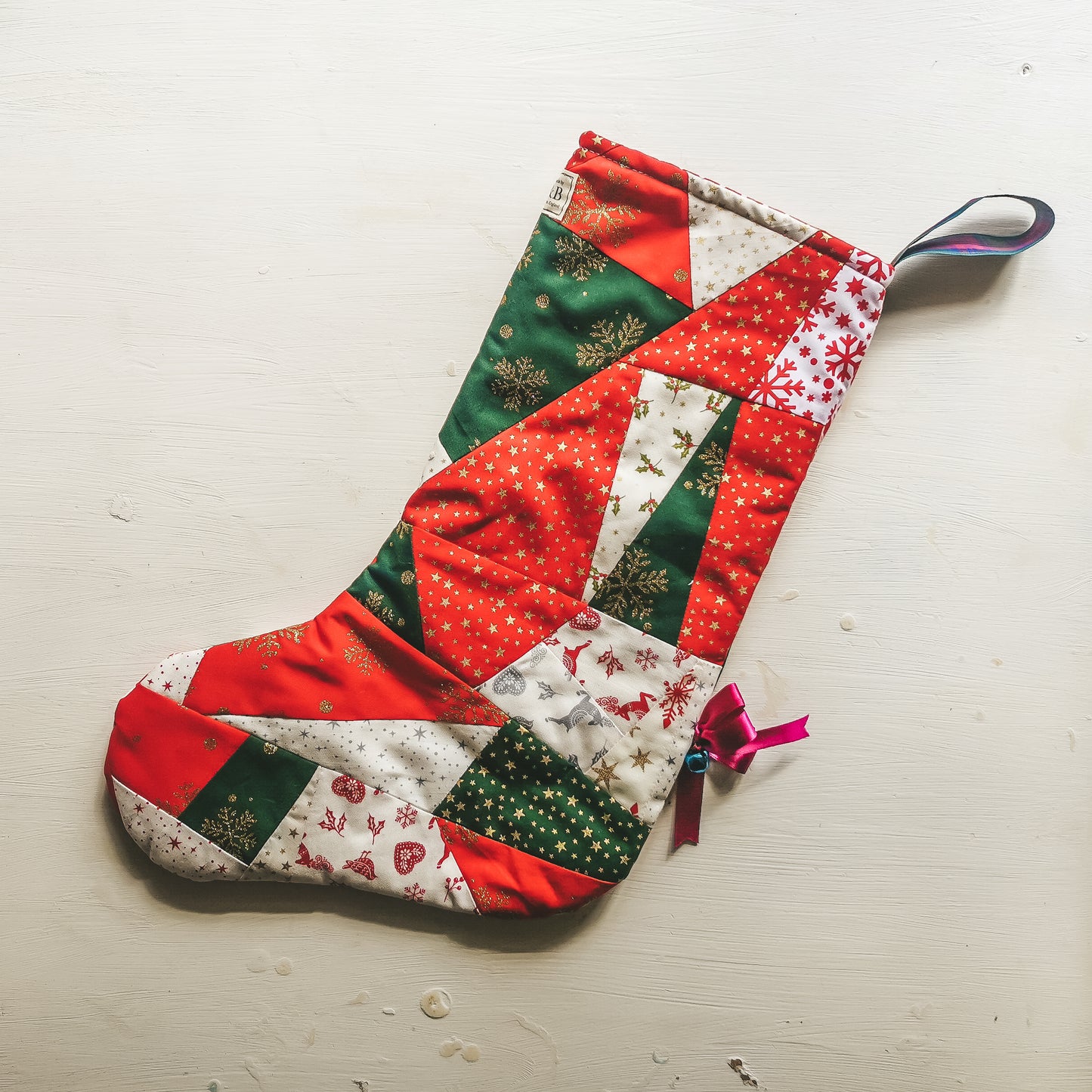 Patchwork Christmas Stocking with Bell