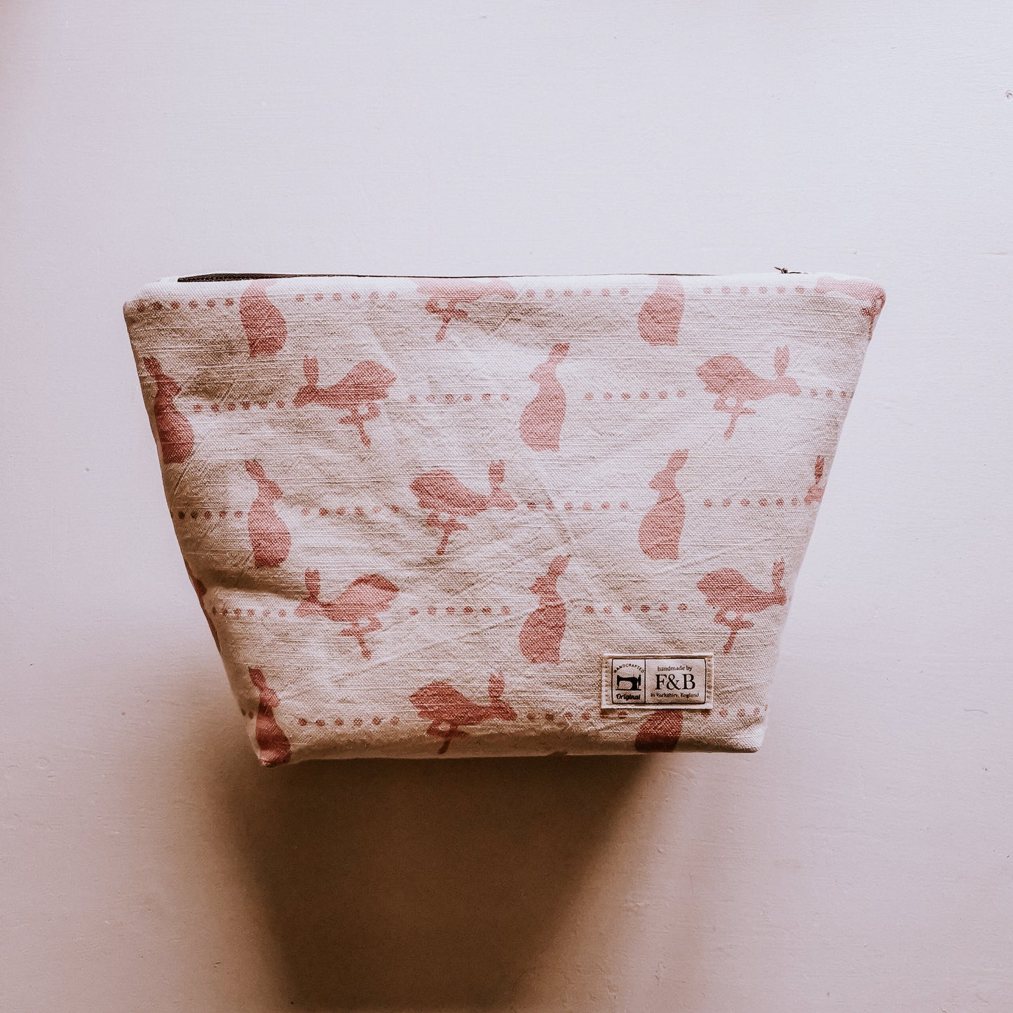 Handmade Wash bags featuring hare and dots pattern by F&B - Large and medium sized washbags inspired by yorkshire