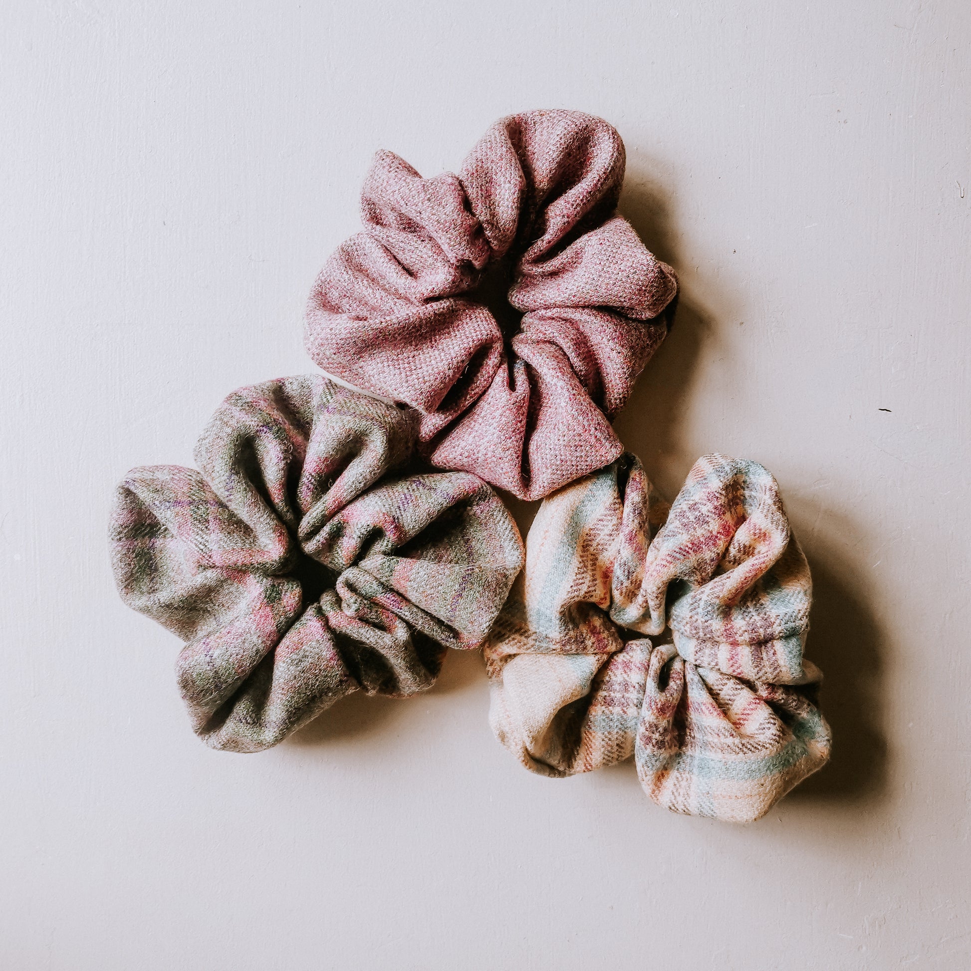 Pastel Coloured Tweed Scrunchie by F&B - Handmade in Yorkshire from pastel tweed shades