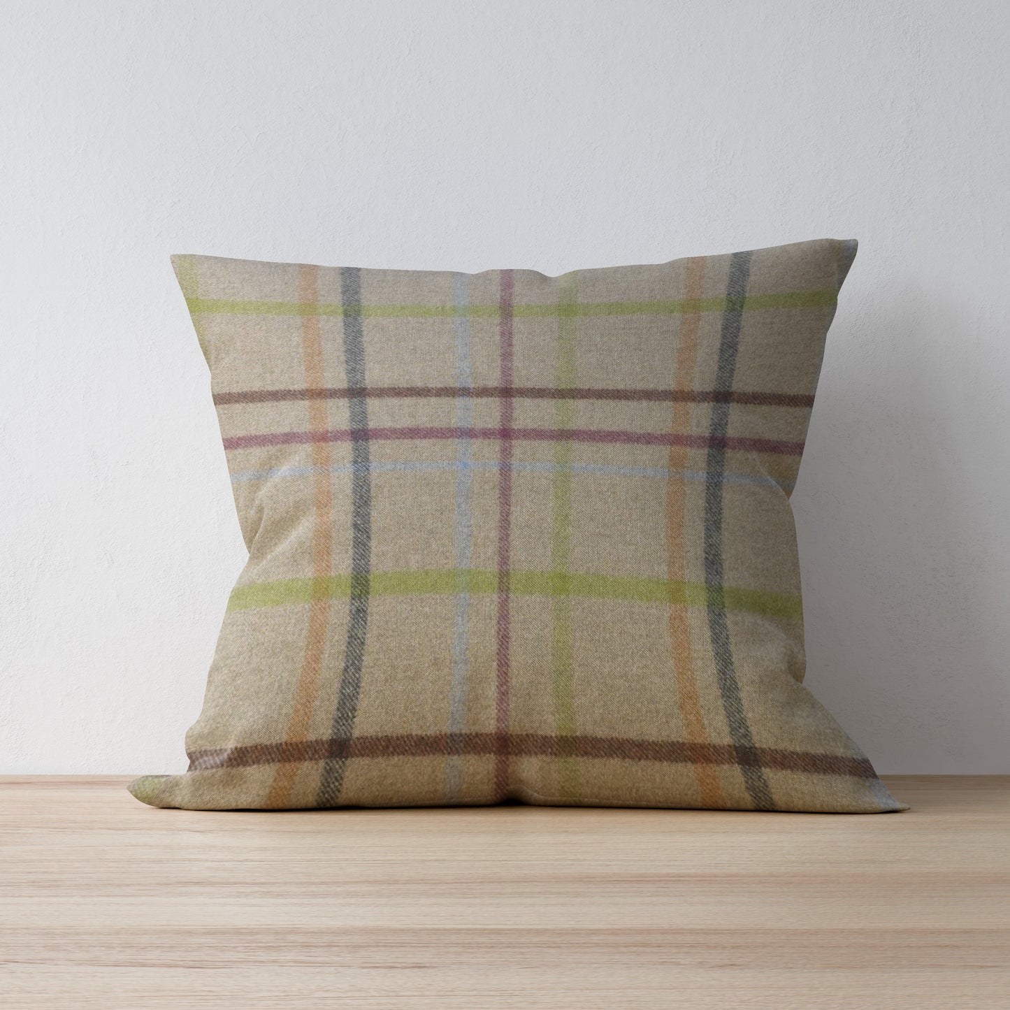 Multicheck Natural Cushion Handmade in Yorkshire by F&B from Abraham Moon Wool