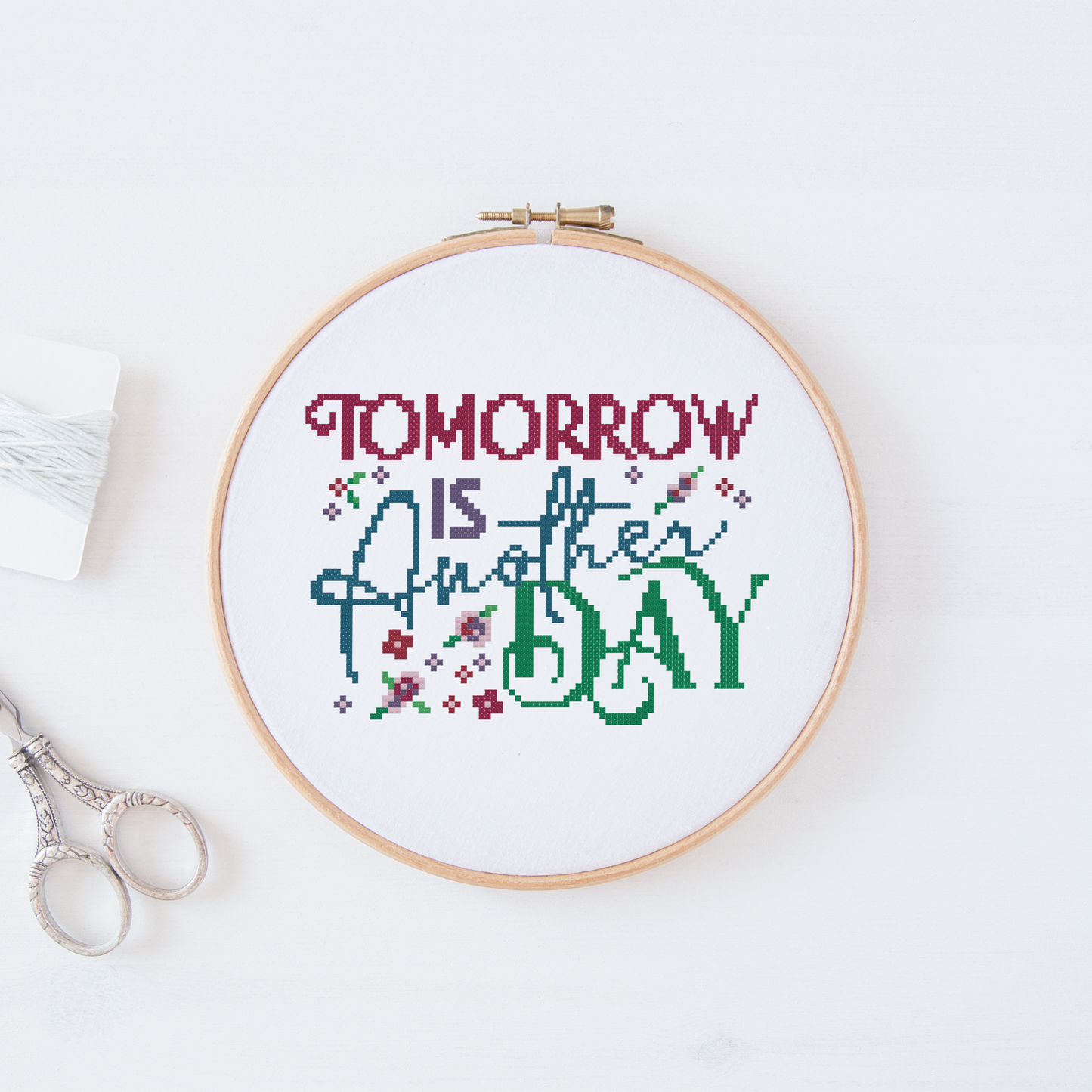 Tomorrow is another day cross stitch kit in embroidery hoop from F&B Crafts