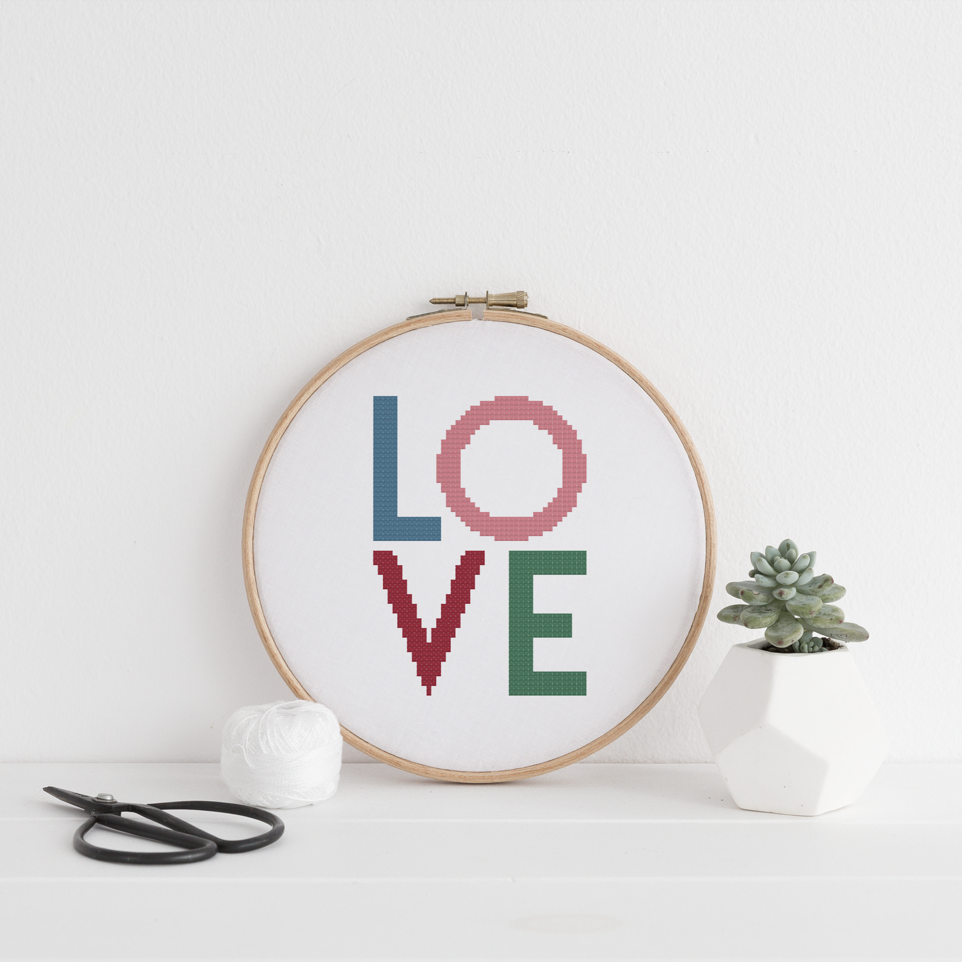 LOVE 1930's vintage style cross stitch pattern for digital download by F&B Crafts
