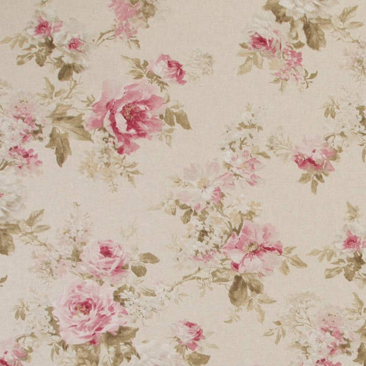 Watercolor rose fabric on a linen background - next day delivery on crafting fabrics