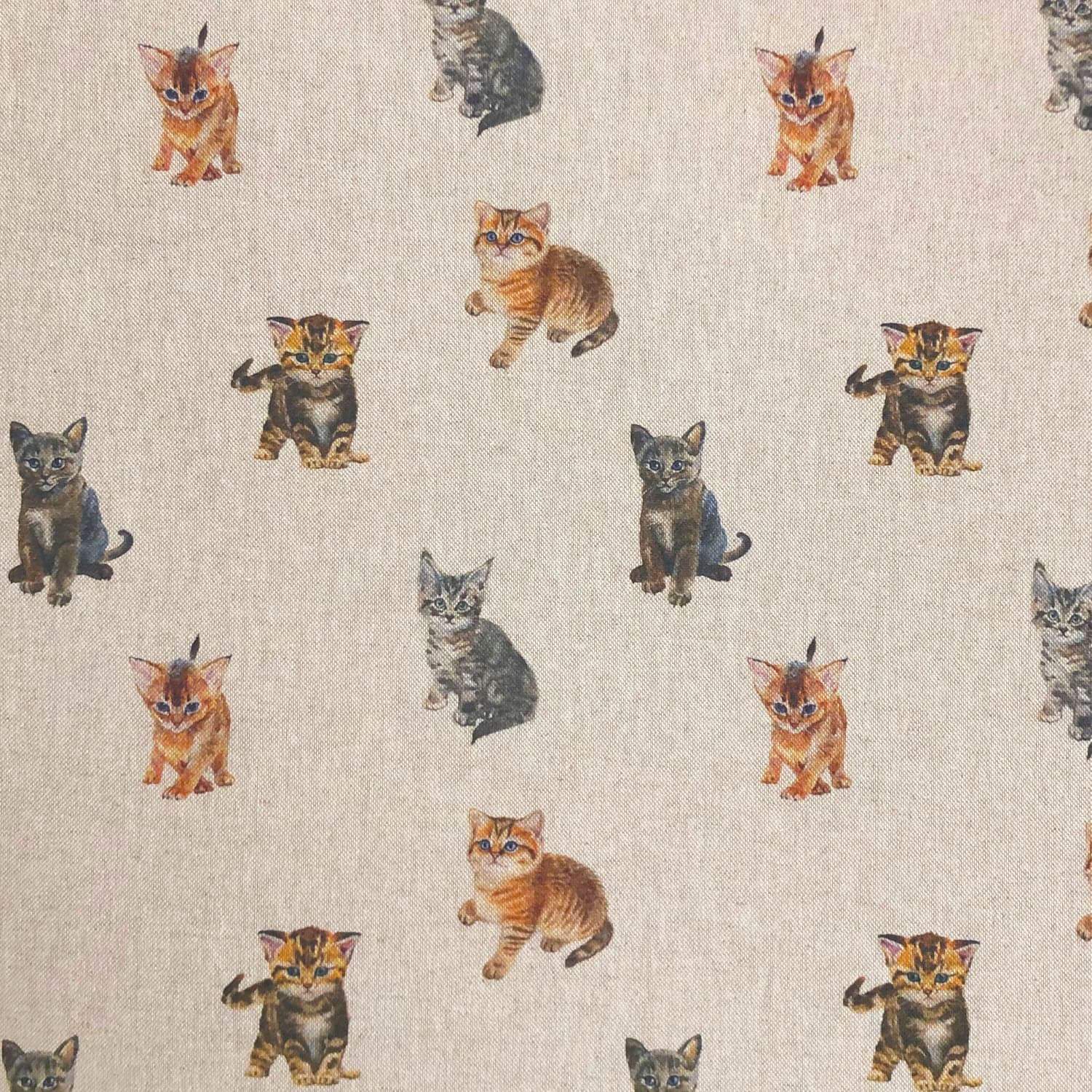 Watercolour kitten fabric on linen - super cute cat fabric perfect for crafting and quilting 
